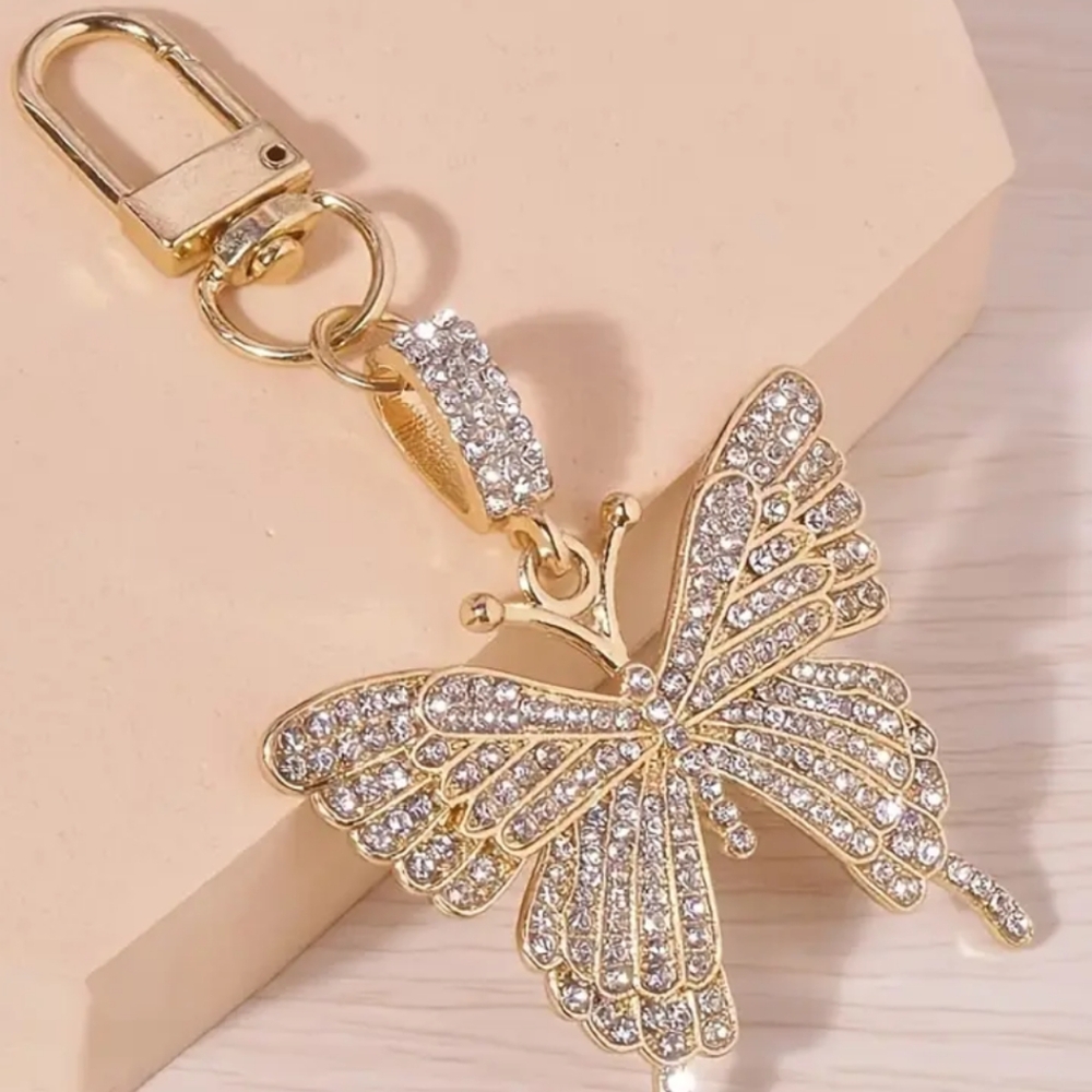 Goldtone Butterfly Keychain with Crystals